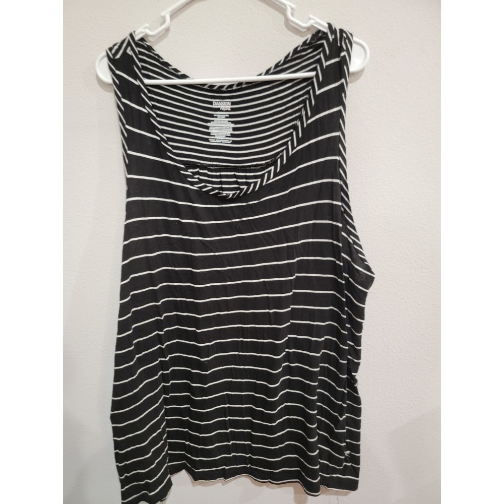 Danskin Now Racerback Casual Tank Top Black w White Stripe Wm Sz 3X (22W/24W)